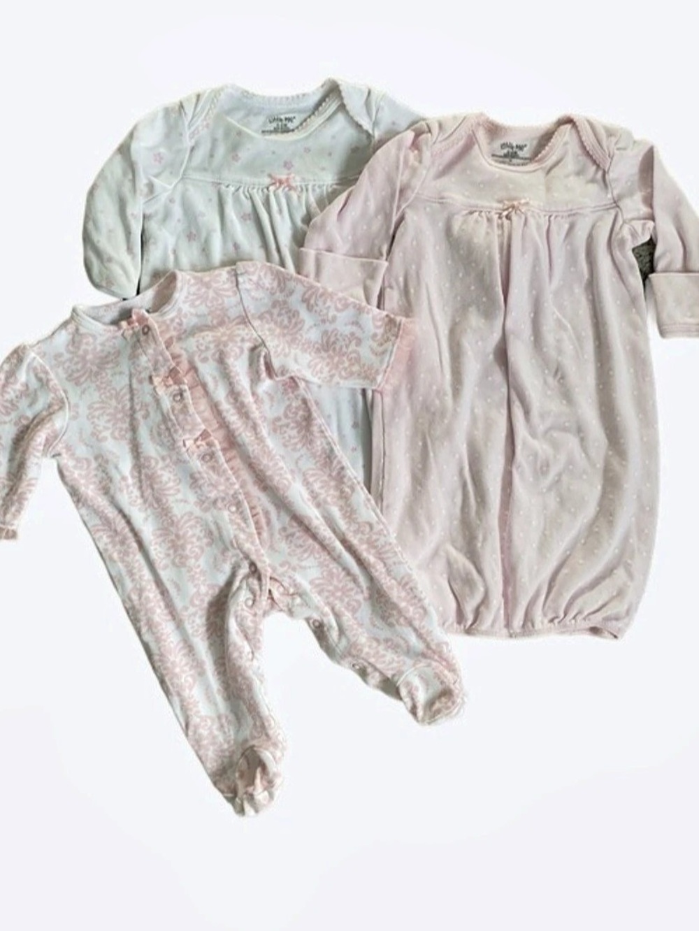 Little Me Baby Pajama Set 0-3M Pink & White Filigree and Polka Dots, Ruffles